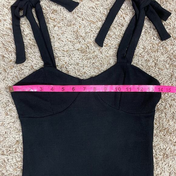 Gianni Bini | Arissa Black Ribbed Knit Tie Strap Cheeky Bodysuit - Picture 9 of 12